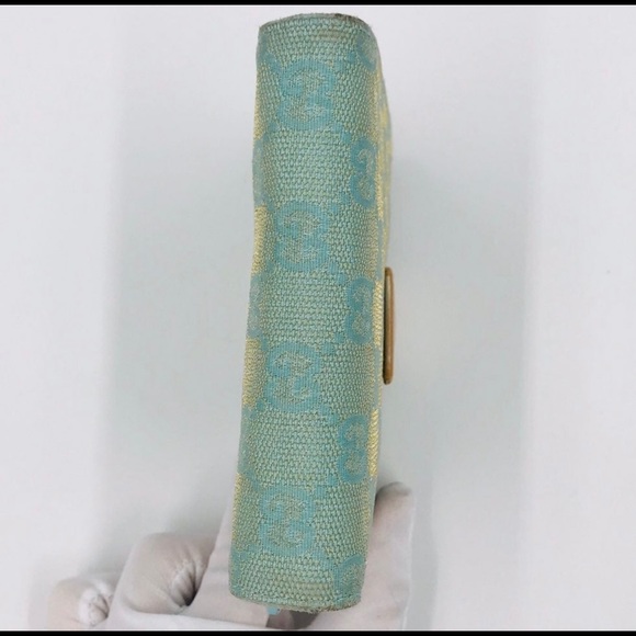 Gucci GG canvas mint green and gold leather wallet - Picture 8 of 13